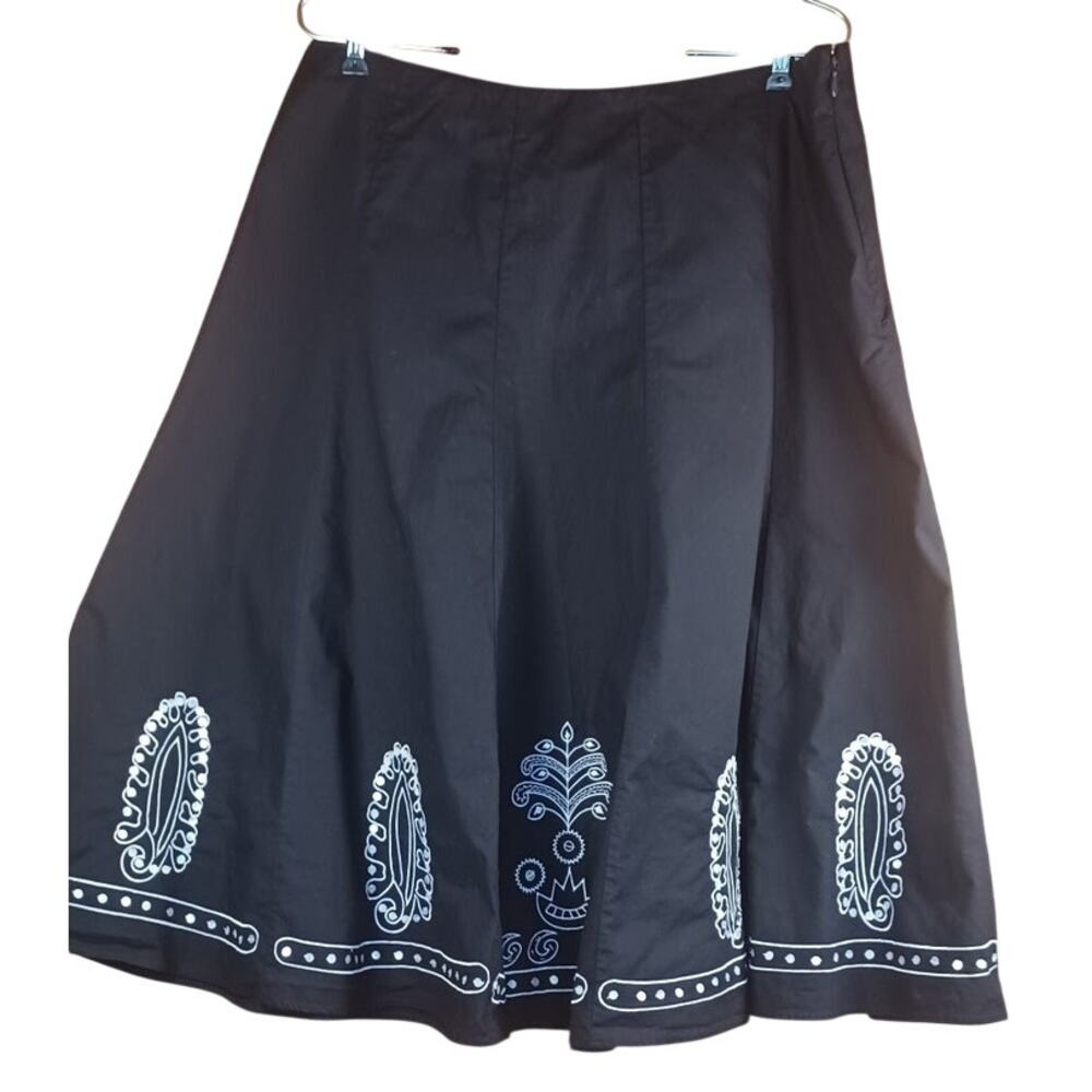 Black Embroidered Midi Skirt Boho Cotton A-Line Prairie Western Cottage Size 14 - Picture 4 of 9
